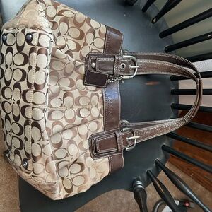 Coach Signature Brown and Tan Shoulder Bag